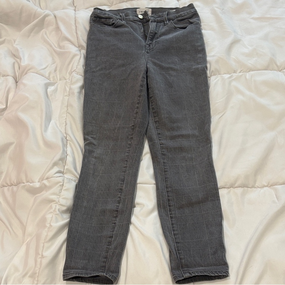 Frame Ali Cigarette Skinny High Waisted Plaid Jeans